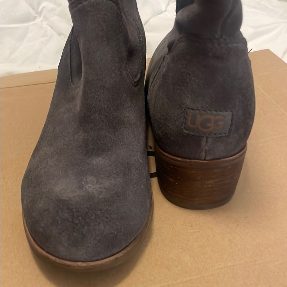 UGG Gray Suede Ankle Booties with Low Heel